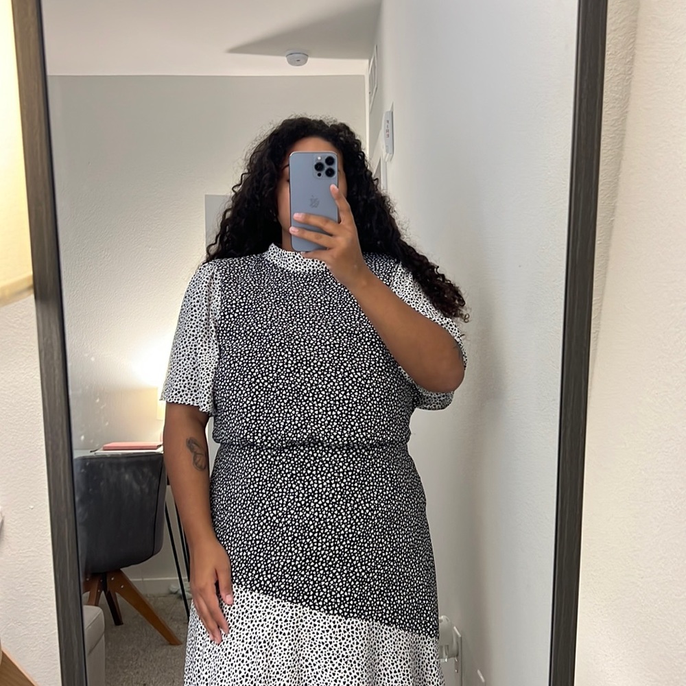 Anne Taylor Mock Neck Fall Asymmetrical Dress